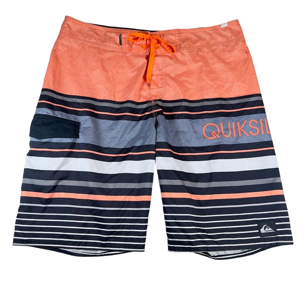 Quiksilver Boardshorts Men 34W Side Pocket Hook/Loop Fly & String Swim Beach